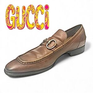 “GUCCI Tan Leather Horsebit Loafers Men’s Size IT / EU 8.5  US 9  Made in Italy”